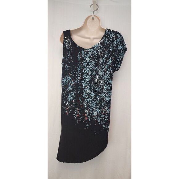 Adiktd Asymmetric Hem Mini Multicolor Black Dress Size Large - Picture 4 of 7